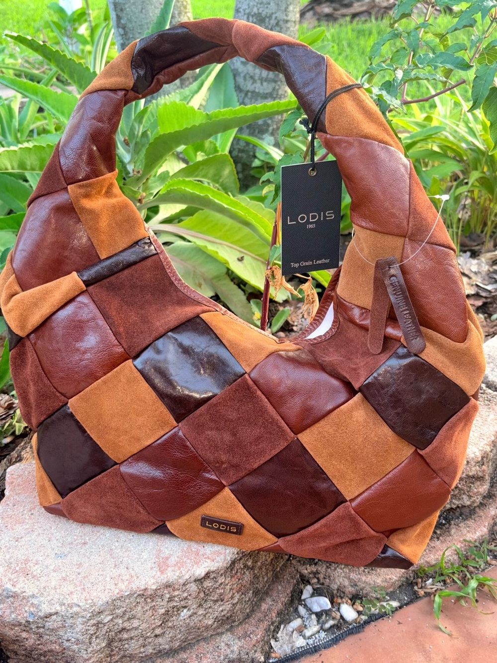 Lodis Patchwork Leather & Suede Shoulder Bag in Brown & Tan - Picture 8 of 14